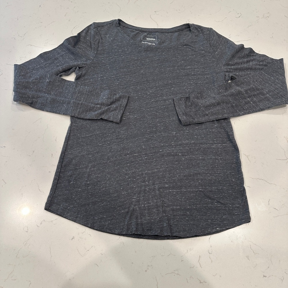 Sonoma Goods For Life Women Everyday Tee Long Sleeve Gray Space Dye XS